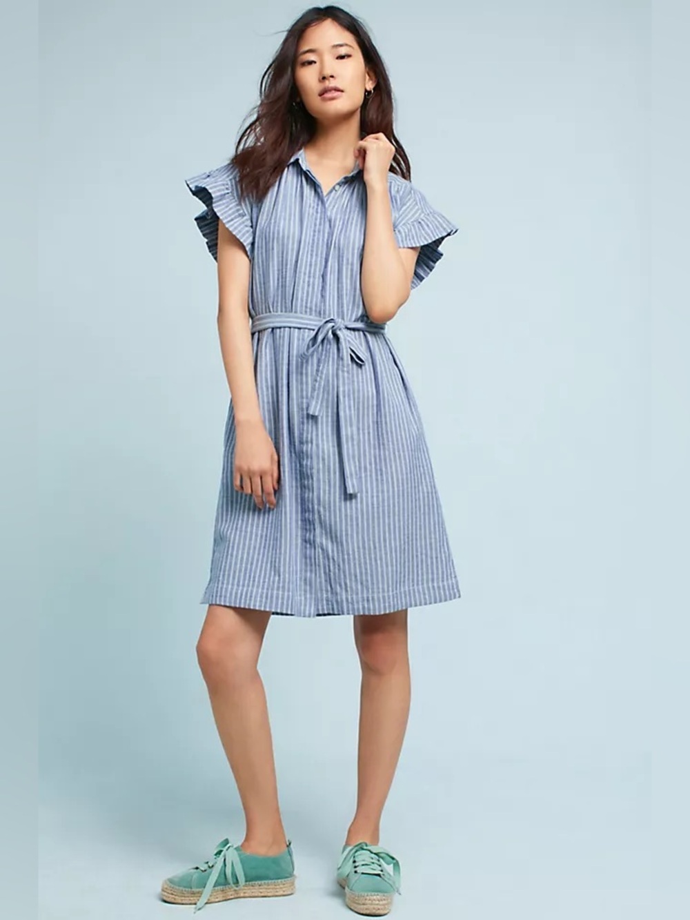 Anthropologie Isabella Sinclair Piper Flutter-Sleeve Shirtdress